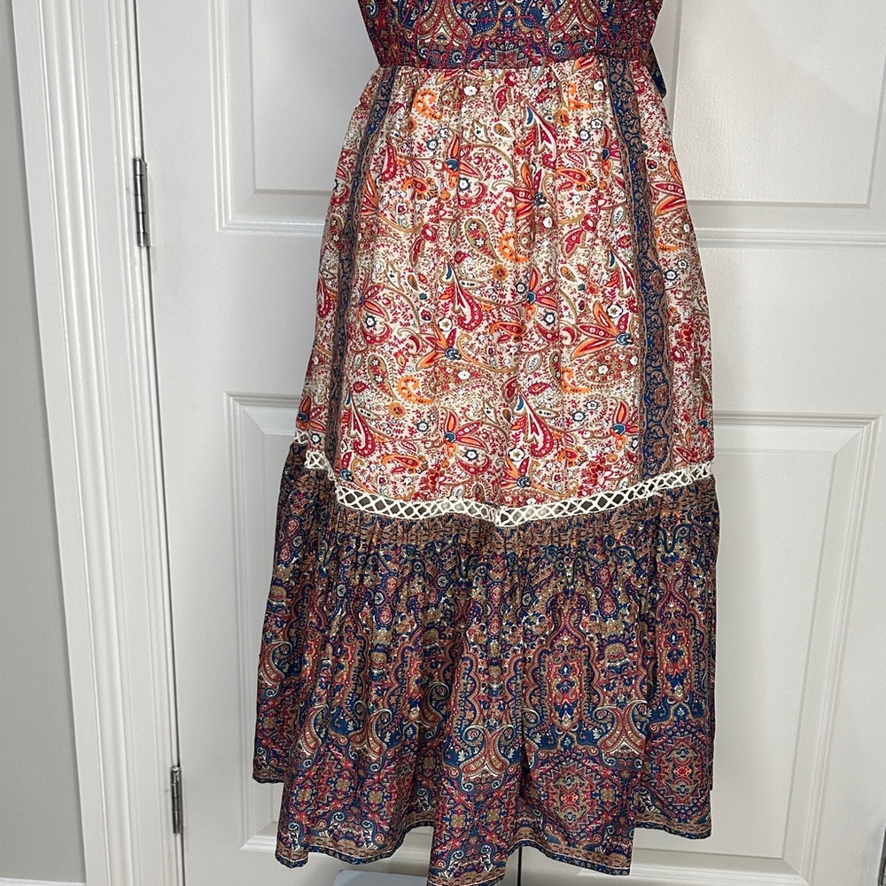 Haute Hippie Brown Cotton Boho Ruffles Peasant Vintage Tie Back Dress Size 10 - Picture 8 of 14